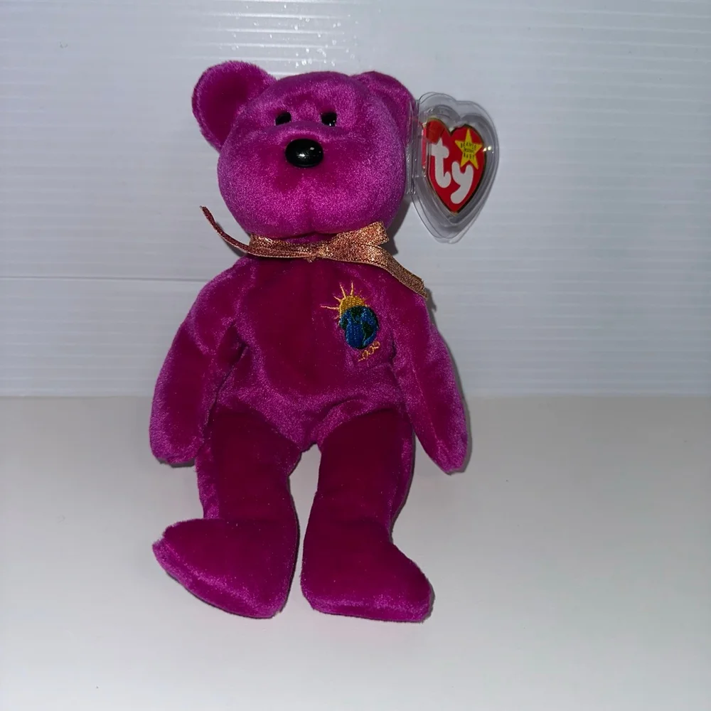 Ty Beanie Baby Millennium Bear Purple Plush Toy 1999 Canadian Tush Tag NEW NWT